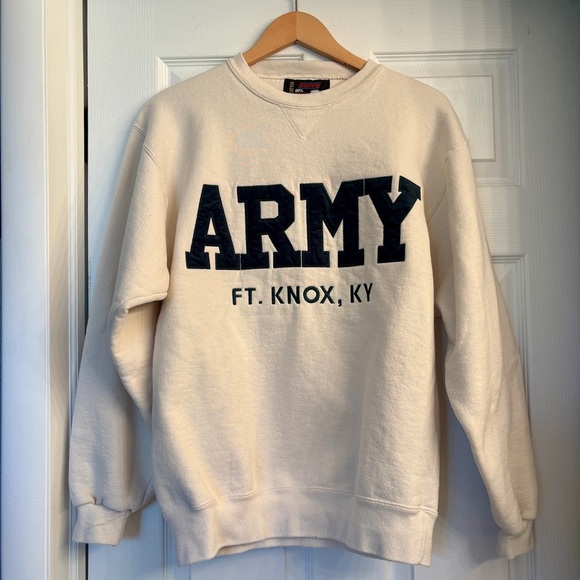 Army Ft. Knox Cream Sweatshirt w/ Navy Embroidery Crewneck Mens Size Medium - Picture 10 of 10